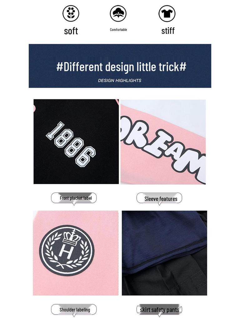 Trendy Korean-Style Baseball Uniform for Girls - 2025 Spring & Autumn Pleated Skirt, College Style for Middle & Large Children
