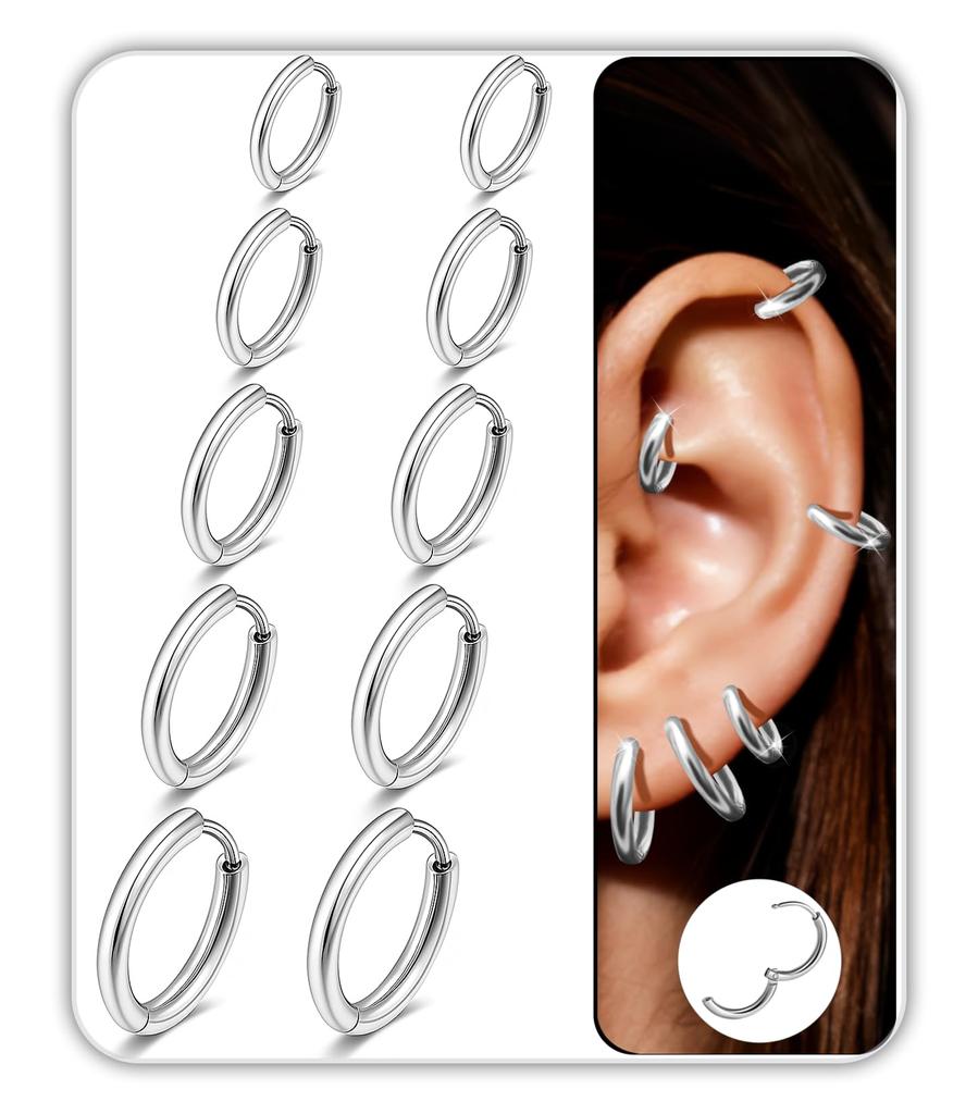 6 Pairs Earrings Sets for Multiple Piercing Small Huggie Hoop Earrings Flat Back Tiny Ball CZ Opal Pearl Stud Earrings for Women