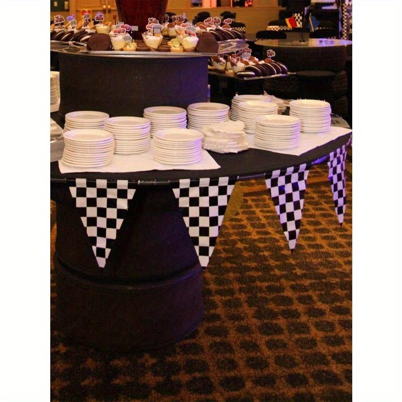 1set Party Decoration Banner Triangle Flags, Simple Black & White Checkered Pattern Triangle Flags, Suitable For Various Themed Parties And Daily Use,