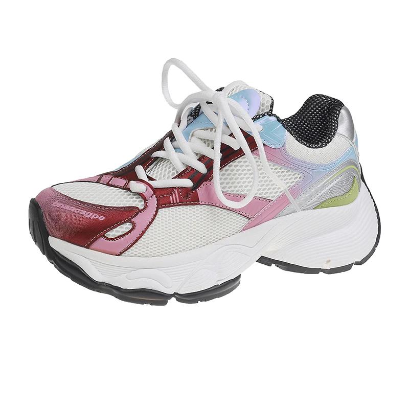 

Уличные однотонные кроссовки для женщин Дышащая сетка Легкие 2024 Высококачественные кроссовки На шнуровке Толстая подошва Женская обувь 40