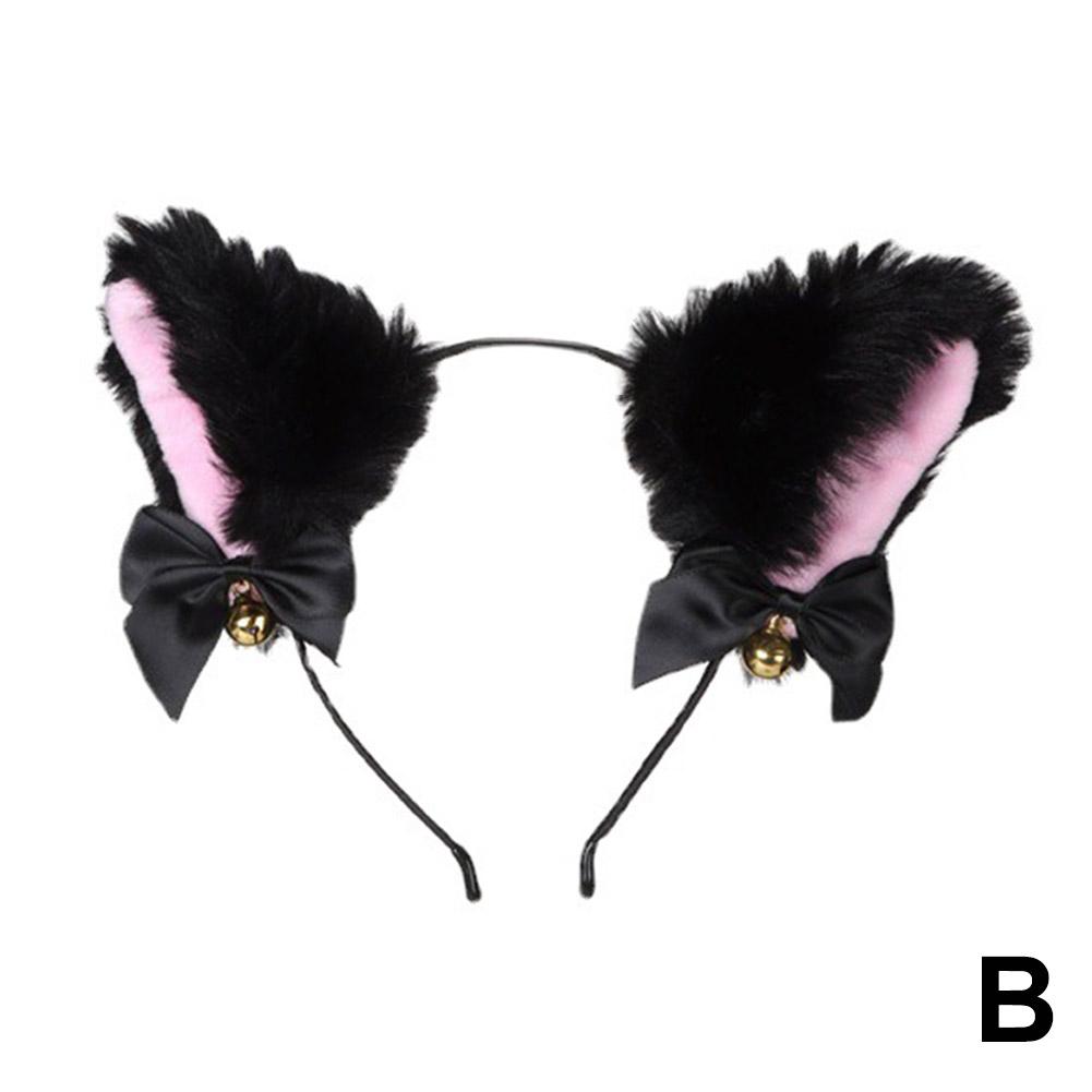Sexy Cat Ears Headband Lace Bow Choker Plush Bell Hairband Cosplay Masquerade-Party Costume Hair Accessories For Women Girl C5F0
