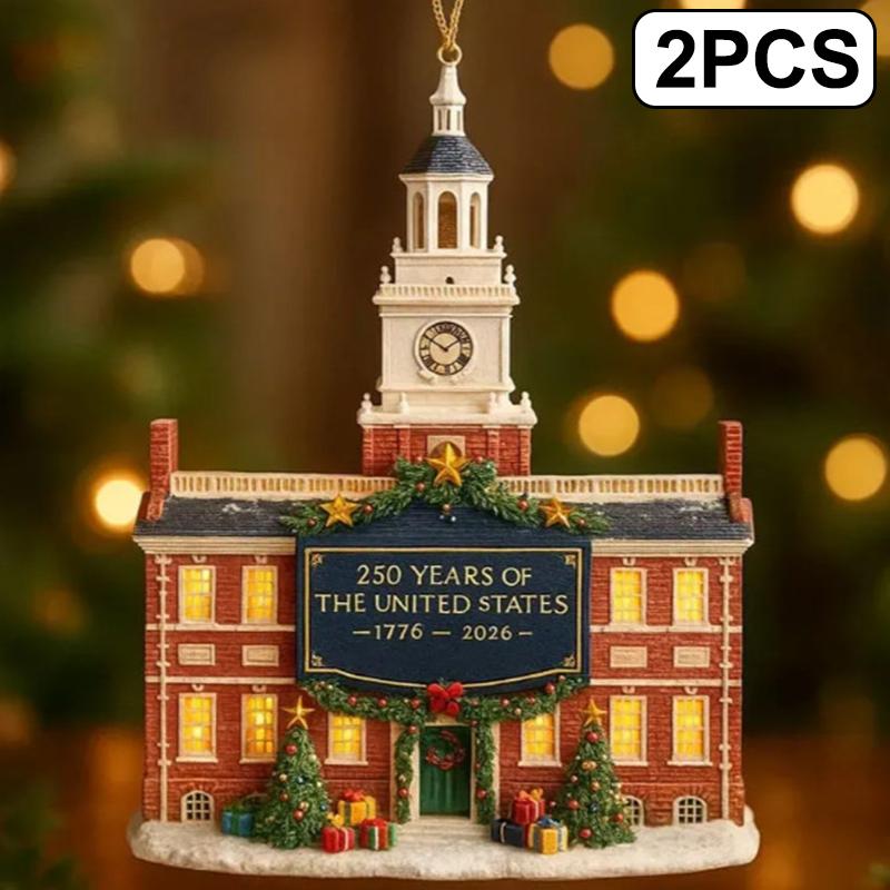 .2D Acrylic United States 250th Anniversary Bell Ornament Patriotic Commemorative Doorbell Home Xmas Tree Hanging Decoration