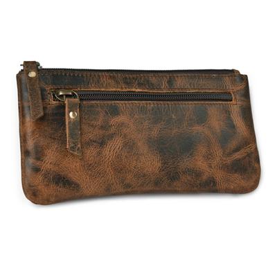 LEATHER VILLAGE Leather Pencil Pouch Antique Brown 20x10cm Double Pocket Elegant and Practical Zipper Pouch Holder for and Women - - - - Artists, Men,