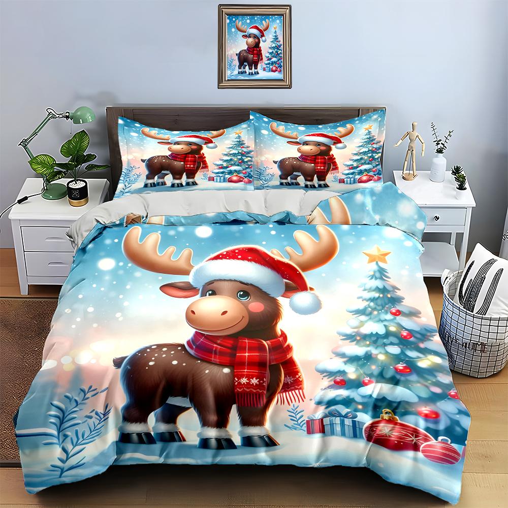 Festive reindeer scenery Bedding Duvet cover sets Duvet covers Pillowcases gifts (1 * Duvet Cover 2 * Pillowcases, without duvet insert)