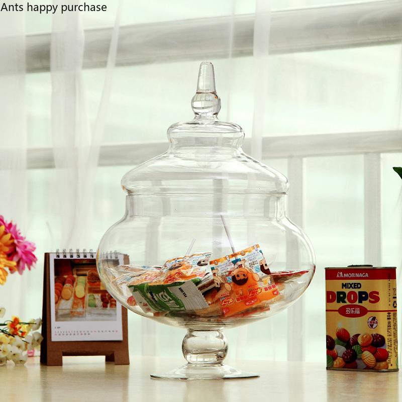 Průhledná skleněná skleněná nádoba na cukroví v evropském stylu s víčkem Dekorační nádoba Svatební aranžmá Dekorace Sklenice pro domácnost