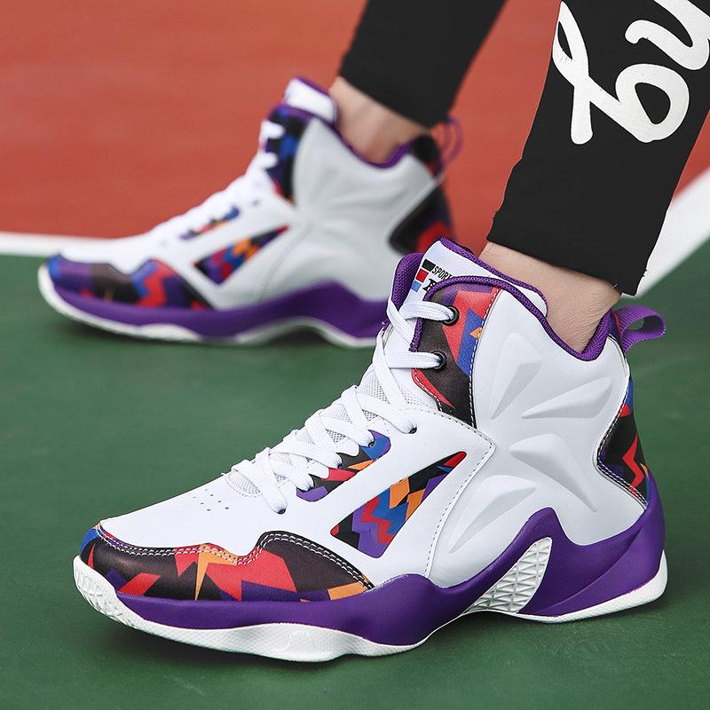 Foreign trade youth basketball sports shoes leather high-top basketball shoes middle school students autumn and winter non-slip sports shoes