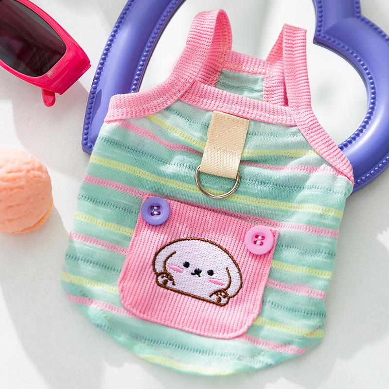 Summer Dog Contrast Cute Puppy Pocket Colored Striped Traction Suspender Cat Two-legged Pet Teddy Clothes