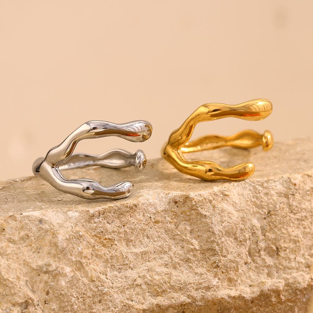 MamacitaSlay 18K Gold Plated Stainless Steel Irregular Line Open Ring Party Creative Waterproof Jewelry Women's Charm Gift