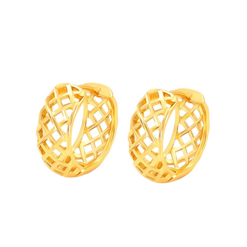 Xuping Fashion Imitation Gold Light Luxury Hollow Ear Buckle Copper Alloy Plated 24k Color Cross Border Geometric Round Earrings Women's Jewelry Gifts