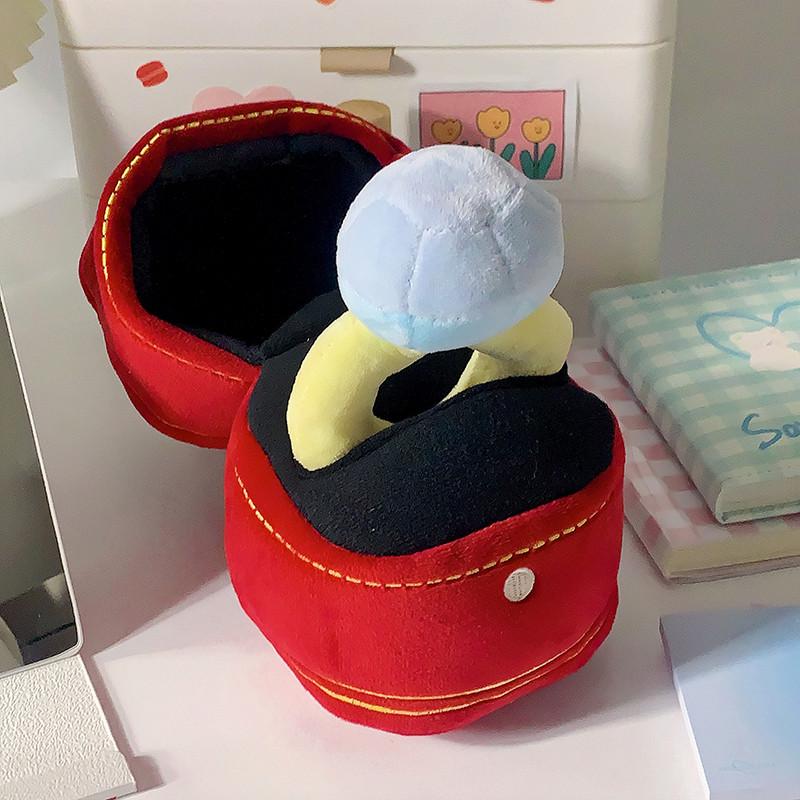 Diamond Ring and Box Case Plush Toy Creative Stuffed Pet Chew Toy for Dog Engagement Wedding Oversized Ring Funny Gifts Red Pink