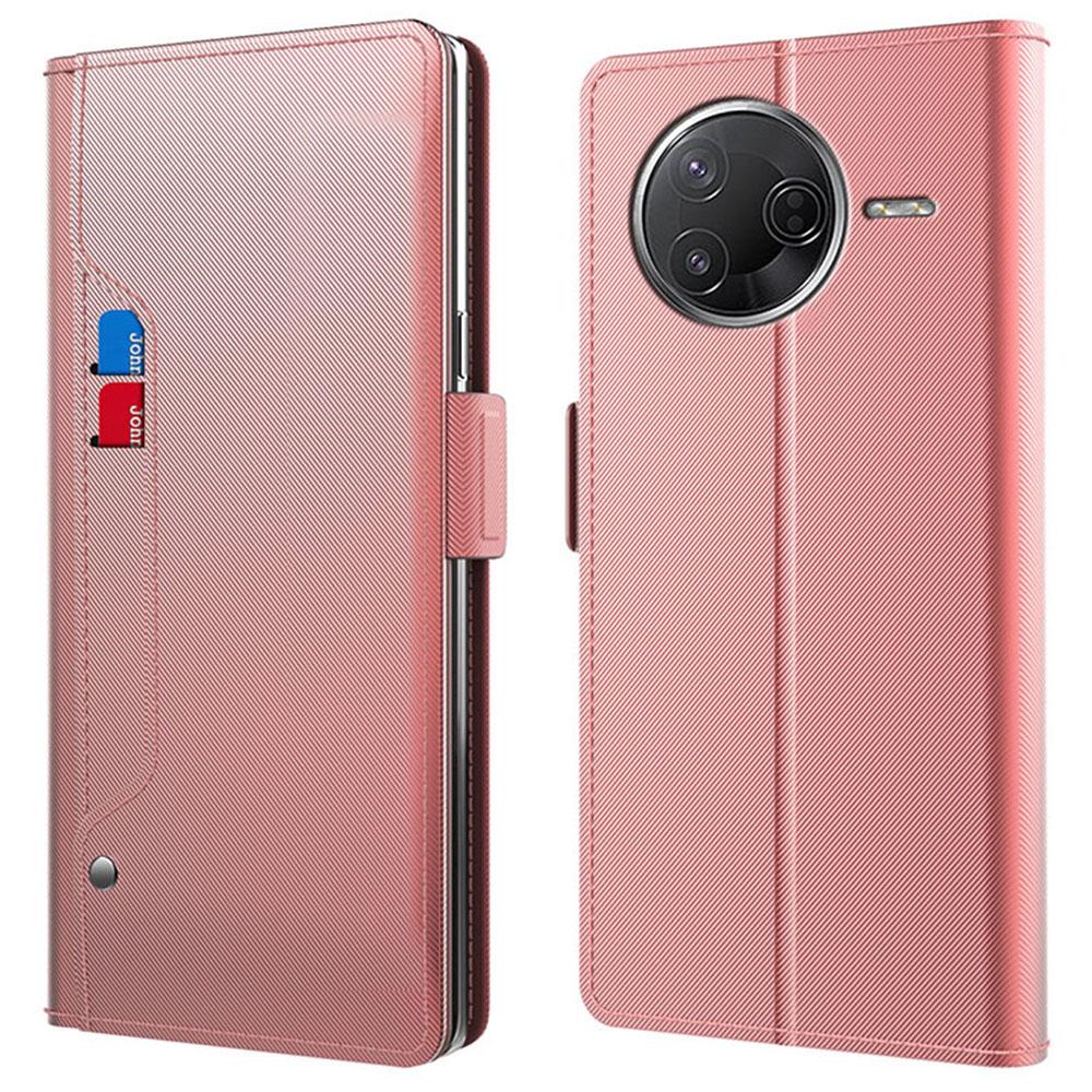 

For Xiaomi Poco F7 Pro 5G/Redmi K80 5G Case Stand PU Leather Phone Cover Card Holder Mirror Rose Gold