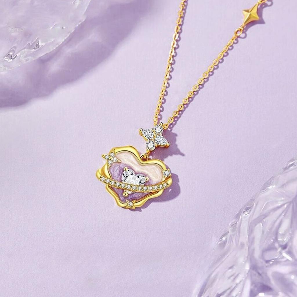 Heart Shaped Secret Language Planet Necklace for Women, Fashionable and High End, Enamel Craftsmanship Design, Versatile Clavicle Chain