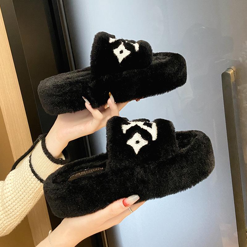 Pantoufles moelleuses populaires pour célébrités d'Internet pour femmes automne et hiver porter velours 2025 nouveau xiaoxiangfeng semelle épaisse marque tendance pantoufles en coton