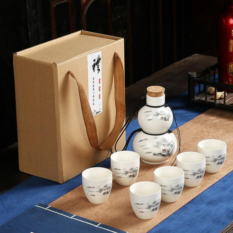 Japanese Ceramic Sake Set Traditional Six Sake Cups One Pots Baijiu Dispenser Party Bar Restaurant Drinking Utensils Gifts New