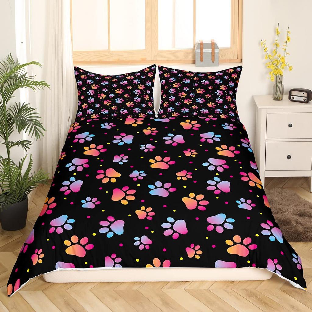 Colorful Dog Paw Three-Piece Quilt Cover 3D Digital Printing Bedding Cover Pet Animal Bed Cover