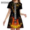 Vestito da Donna con Stampa 3D di Chitarre Moda Estiva Street Hip-hop Musica Rock Vestito a Linea A Casual Manica Corta Mini Vestito da Festa