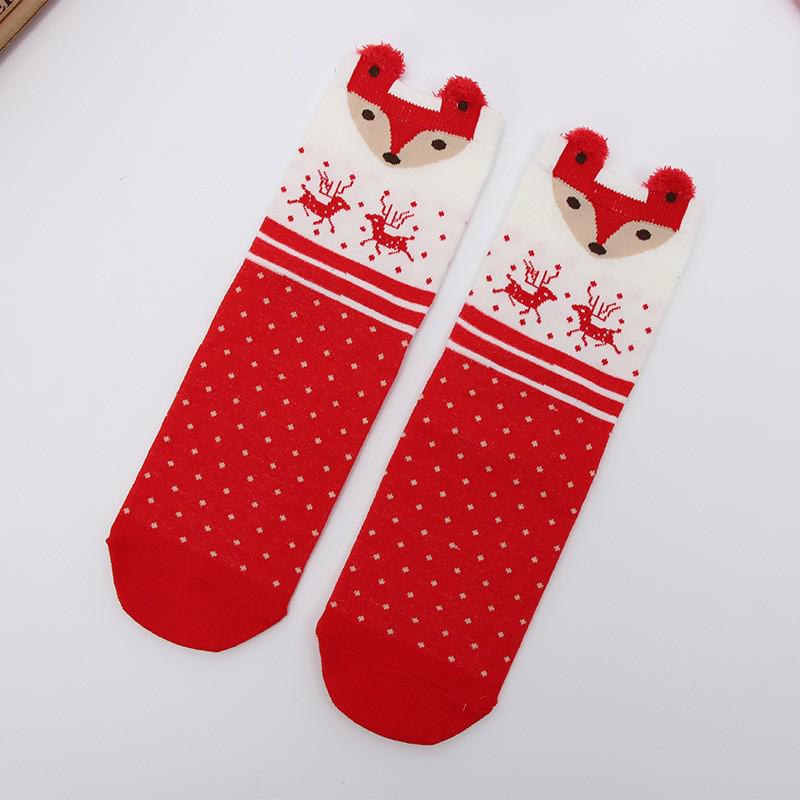 Cute Elk Cartoon Socks with 3D Ears – Red, Cotton for Autumn & Winter, Japanese Style, Perfect for Christmas