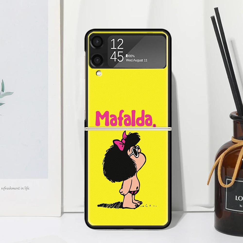 Mafalda Cartoon Phone Case For Samsung Galaxy Z Flip 7 Flip7 Zflip 6 Flip6 5 Flip5 4 Flip4 3 Flip3 5G Fundas Black Cover Galaxy
