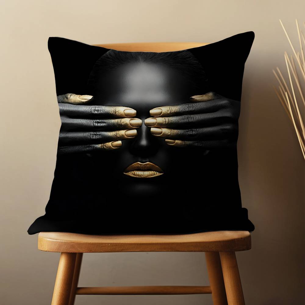 Black Skin Golden Makeup Throw Pillow Case For 45*45cm,55*55cm,30*30cm For Home Bedroom Decoration And Protector