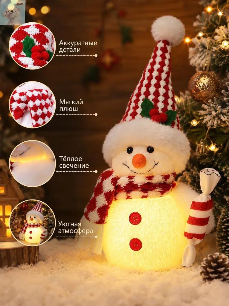 LED Christmas Snowman Decoration – 33cm Red & White Plush Light-Up Ornament, Long Hat & Top Hat Styles,
