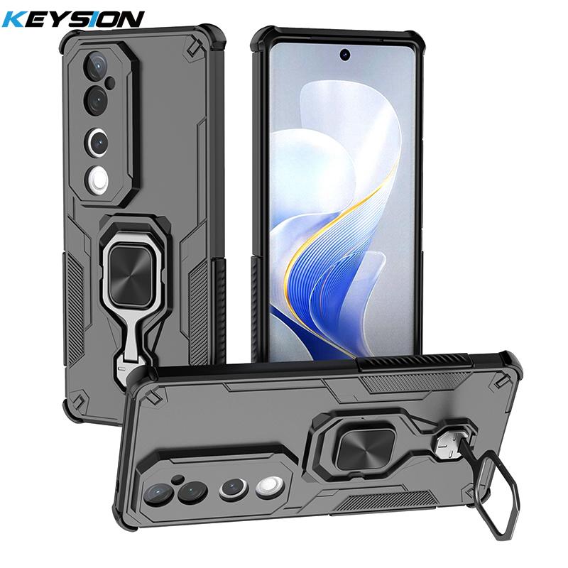 KEYSION Shockproof Armor Case for VIVO V40 Pro 5G Soft Silicone+PC Upright Metal Ring Stand Phone Cover for VIVO V40 5G V40 Pro