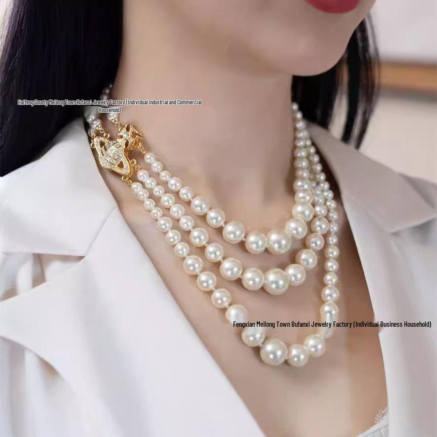 Empress Cixi Pearl Necklace: Three-Layer Magnetic Buckle in French Retro Style