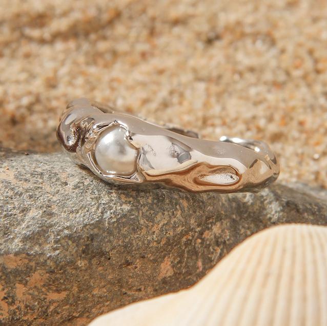 925 Sterling Silver Irregular Sminimalist Pearl Rings 18k Glod Plated Ring Open Ring for Women