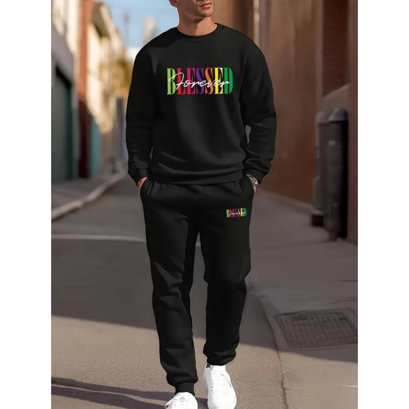 Herbst Freizeit Herren Langarm Set Trendiger Farbverlauf Print Outdoor Rundhals Langarm Oberteil & Lässige Hose Zweiteiliges Set