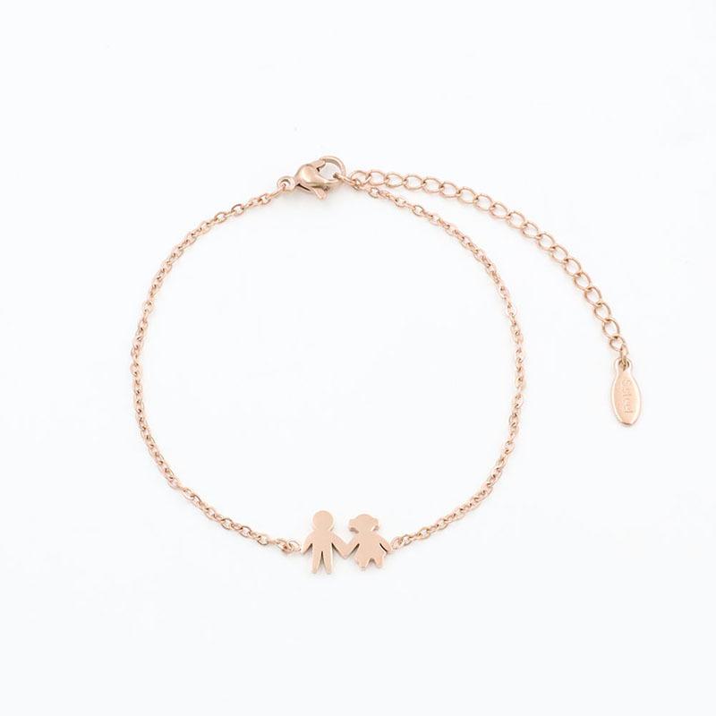 No Fading, Personalized Cartoon Shape, Family Of Four Pendant, Stainless Steel Bracelet, Same Jewelry For Men And Women