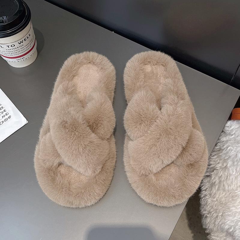 Premium Thick-soled Fluffy Slippers Women Spring and Summer Wear Fashion Internet Celebrity Fluffy Slippers Heightening Cotton Slippers Autu