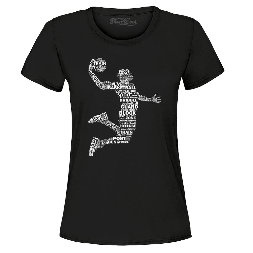 

Basketball Dunk Silhouette Word Cloud Women s T-Shirt Basketball Shirts 4XL