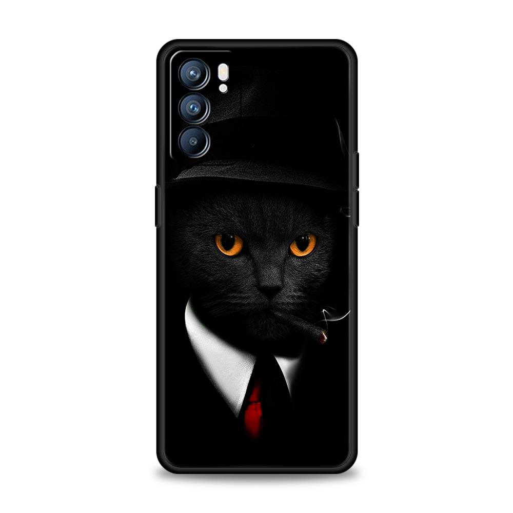 Black Cat Staring Eye Case for Oppo Find X6 Pro X5 A54 A53 A52 A9 A15 A95 A17 A16 A76 A74 A57 A31 A3s Reno8 Reno6 Pro 5G Cover