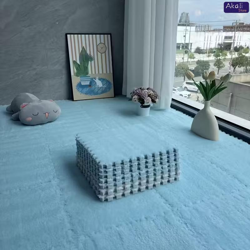 30x30cm EVA Foam Plush Interlocking Floor Mat Soft Carpet Tiles Play Mat Non-Slip Puzzle Rug for Home Living Room