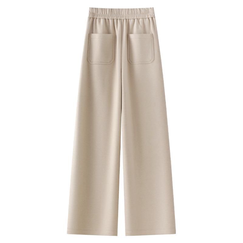 Women's Angora Red Wool Wide-Leg Pants, Autumn/Winter 2024 Style, Soft Thickened Straight-Leg Design.
