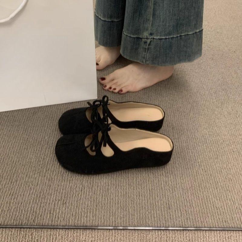 Baotou bow height increase half slippers women wear summer new retro Mary platform single shoes