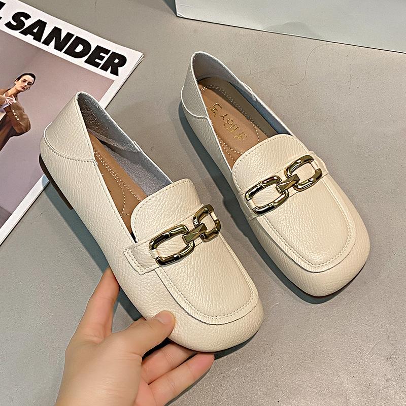 Real Soft Leather Women's Single Shoes Spring 2025 New Versatile Retro Soft Sole Square Head Pregnant Women Pedal Small Leather Shoes