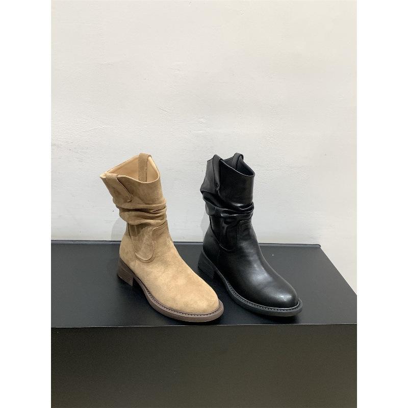 Thick-soled V-mouth Thin Medium Boots Women's Shoes Spring and Autumn Single Boots Western Cowboy Pile Short Boots Martin Boots