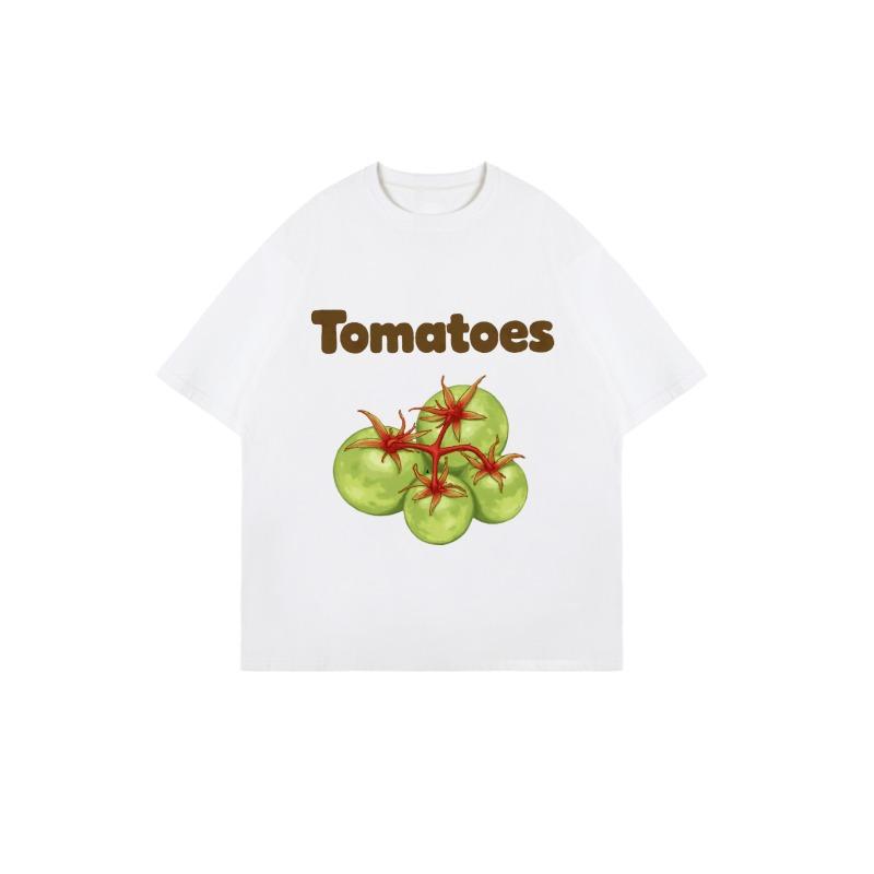 Oversized T Shirt Black Tomatoes Green Vegetables Print Casual Summer Wear