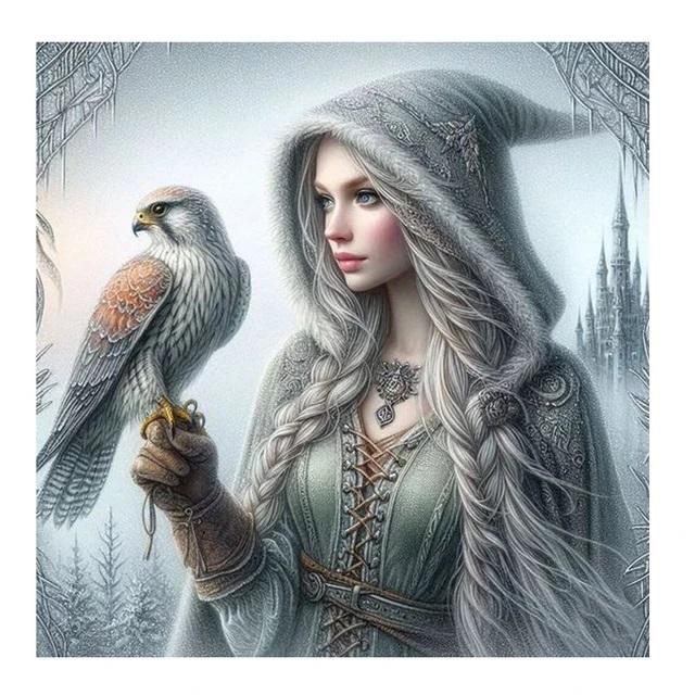 DIY Diamond Painting New 2024 Cross Stitch Kit Gothic Style Woman and Parrot Mosaic Diamond Embroidery Home Decoration