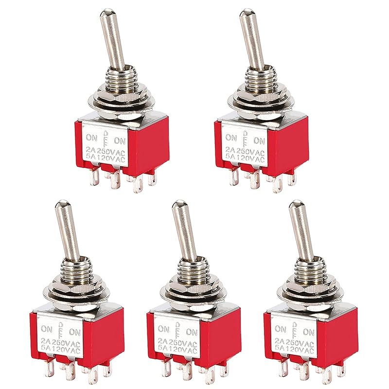 5PCS DPDT Mini Toggle Switch 6 Pin 3 Position 6mm Miniature ON/Off/ON Switch MTS-203 for Auto Car Boat Truck Car Dashboard Electronic Devices 6A 125V