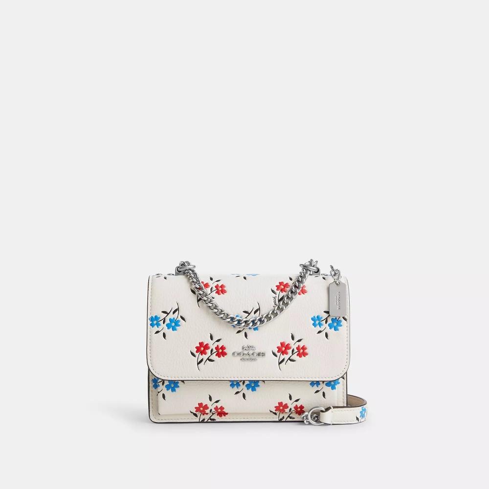 

Сумка через плечо Coach Mini Klare с цветочным принтом, серебристый мел, мульти