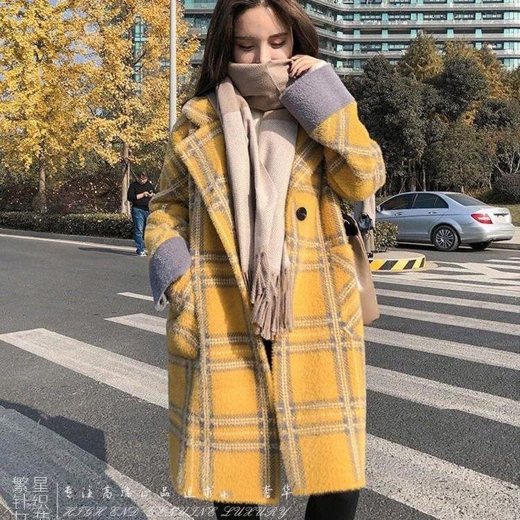 

Оптовая продажа искусственной норковой бархатной куртки для женщин средней и длинной длины в Корейском стиле, новая утолщенная и тонкая верхняя одежда, осенне-зимнее пальто до колена M 90-55 kg розовый