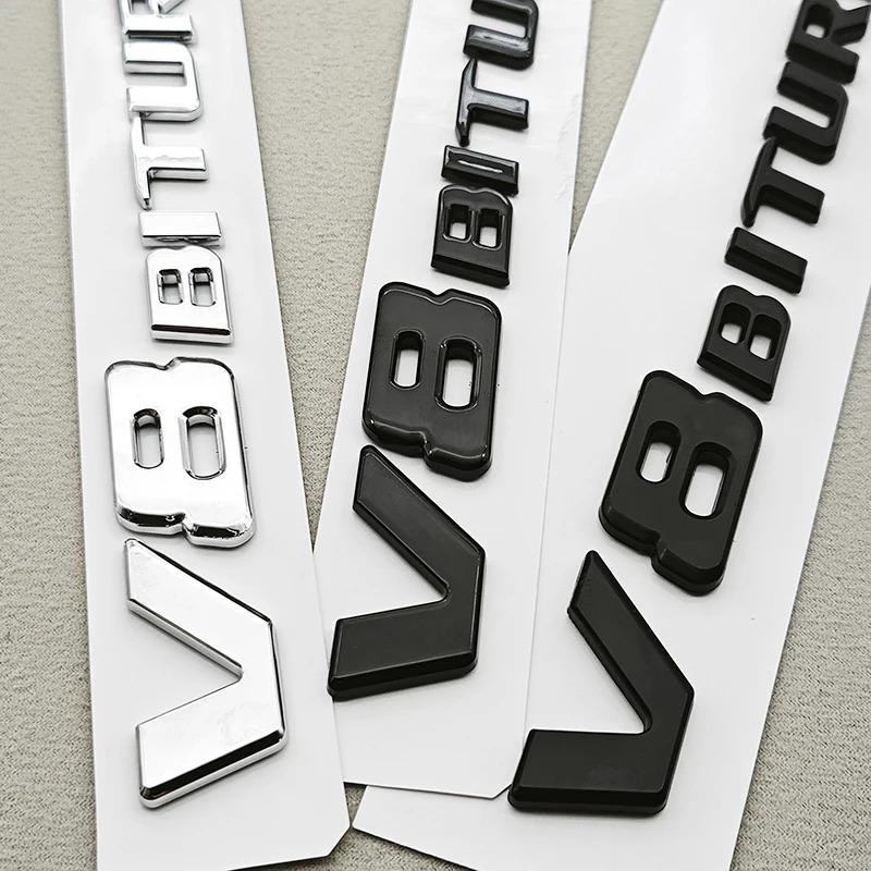 3D ABS Chrome Logo V8 BITURBO Emblem Car Fender Side Badge Decal For Mercedes Benz AMG C63S C63 E63 G63 G500 Sticker Accessories