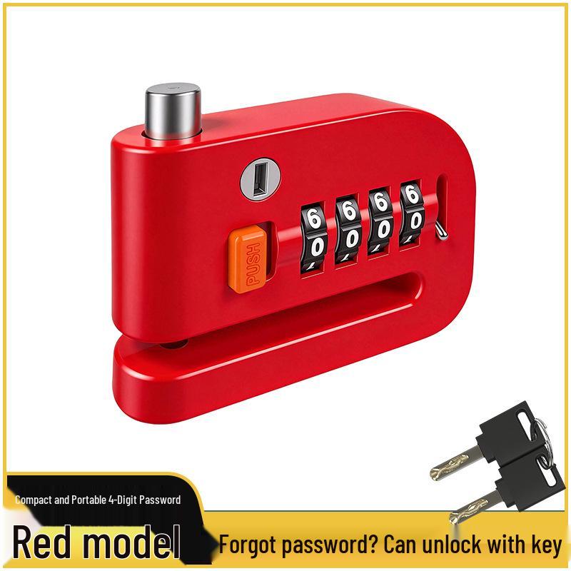

Password Disc Brake Anti-theft Lock for Mountain Bikes and Motorcycles 4-digit combination lock червоний
