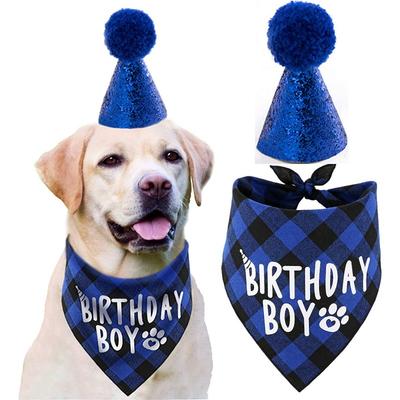 Set Compleanno per Animali Domestici Asciugamano per Saliva Asciugamano Triangolare Cappello Forniture per Decorazioni per Feste per Animali Domestici Modellazione Creatività all'Aperto