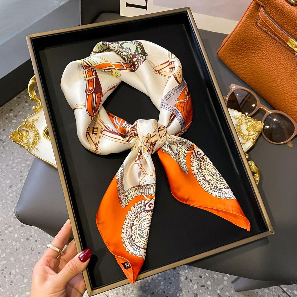 Luxury Chain Print Small Square Scarf Simulated Silk Thin Neck Scarf Fashion Sunscreen Headscarf For Women 70x70cm