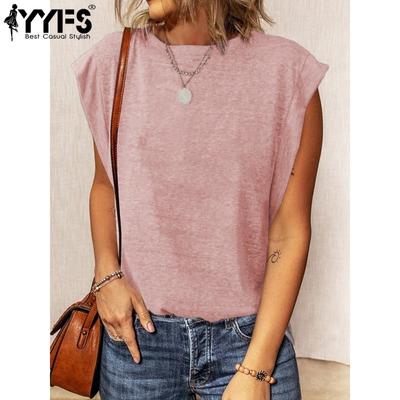 Women's Fashion Casual Summer Spring Solid Color Print Sleeveless O-Neck Blouses & Shirts