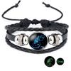 Leuchtendes Zwölf Sternbilder Kunstedelstein Armband ;Perlenseil PU-Leder 12 Sternzeichen Gewebtes Armband