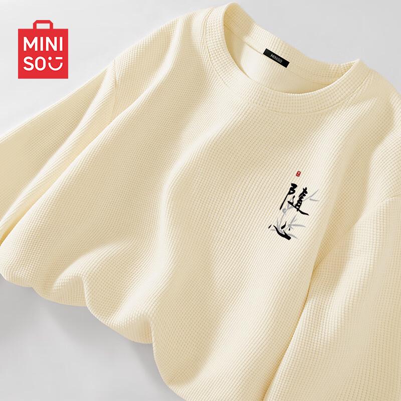 

MINISO Men s New Chinese Style Waffle Knit Long-Sleeve T-Shirt L