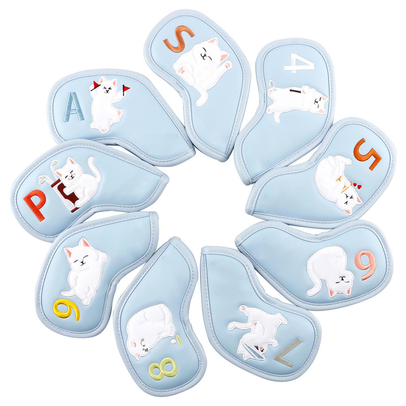 

9 шт. Чехлы для головки гольф-айрона с рисунком кошки, защитный чехол из ПУ, водонепроницаемый протектор головки гольф-стержня, хэдкавер, чехлы для гольф-клубов 2